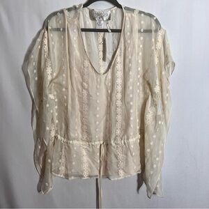 Rory Beca Womens 100% Silk Sheer kimono style blouse XS Ivory Elegant Grand thin